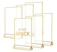 Gatphy 6Pcs Porte-Cartes de Table pour Mariage A4 A3 Cadre Photo Doré Double Face avec 1 Base Triangulaire Porte Menu Mariage Or en Acrylique pour Réception Publicité Affiche (4 x 6 in)