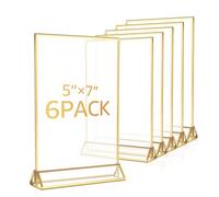 Gatphy 6Pcs Porte-Cartes de Table pour Mariage A4 A3 Cadre Photo Doré Double Face avec 1 Base Triangulaire Porte Menu Mariage Or en Acrylique pour Réception Publicité Affiche (5 x 7 in)