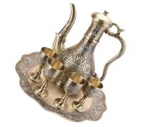 Gatuida Ensemble de Théière Turque Vintage en Alliage de Zinc Or avec Pot à Vin, Tasses et Plateau, Résistant Décoloration, Facile à Nettoyer, pour Tea Party et Événements Élégants
