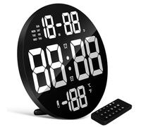 Gatuida Horloge Murale LED Ronde 23 Cm Écran Numérique Grand Affichage en Plastique Abs Télécommande Intégrée Affichage Date et Température pour Chambre Bureau