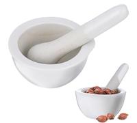Gatuida Kit de Pilon et Mortier en Céramique Blanc, 2 Sets Bords Lisses et Finition Soignée Cuisine et Épices, Forme Ronde Élégante