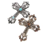 Gatuida Lot de 2 Broches Religieuses Croix Vintage Ornées de Cristaux, Broche Pull pour Vêtements Femmes, Épingle Décorative pour Manteaux et Costumes, Accessoires Mode Féminine en Métal
