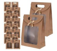 Gatuida Paquet Présent Kraft avec Fenêtre Transparente, 20 Sachets 14x20 7 Cm, Rabat à Ouverture Facile et Nœud Décoratif, Paquet D'emballage pour Bonbons, Biscuits et