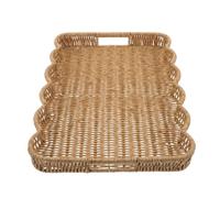 Gatuida Plateau tressé à bords festonnés avec poignées, forme | Grand plateau tressé à la main avec bord antidérapant, support de service portatif pour en-cas, petit-déjeuner, boissons,