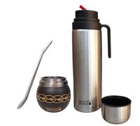 Gaucho Bruno - Mate en acier inoxydable pour boire du Yerba Mate | Maintient la température des boissons | Avec Bombilla et thermos de 1 litre avec bec verseur de précision pico Cebador