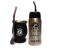 Gaucho Cebar Set d'extérieur - Yerbomos - Bouteille isotherme pour thé Yerba Mate 580 ml - Accessoire portable pour Yerba Mate - Noir - Gobelet en acier inoxydable avec paille Bombilla - Passe au