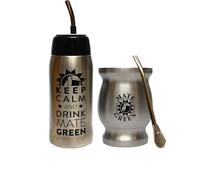 Gaucho Cebar Set d'extérieur - Yerbomos - Bouteille isotherme pour thé Yerba Mate 580 ml - Accessoire portable pour Yerba Mate - Gobelet en acier inoxydable avec paille Bombilla - Passe au