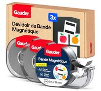 GAUDER Bande Magnétique avec Distributeur - Ruban Magnétique Autocollant pour Objets Légers - Ruban Aimanté à Découper pour Cartes Postales & Photos sur Surfaces Métalliques (3 Pièces de 6 m x 19 mm)