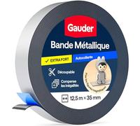 GAUDER Bande métallique autocollante - Ruban magnétique pour aimants et figurines Tonie® & étagères - Bande Ferro & ruban ferreux pour bricolage et organisation (12.5 m x 35 mm - gris)