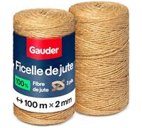 GAUDER Ficelle de Jute Naturelle (2 Rouleaux de 100 m x 2 mm) - Corde de Jardin & Lien pour Plantes - Fil de Jute pour macramé & DIY - Ficelle d'emballage - Décoration Naturelle