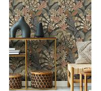 GAULAN 500681999 Papier peint en vinyle feuilles ethniques sur fond noir texturé style tropical pour mur salon cuisine bain chambre salle à mange tête - Échantillon DIN A4