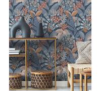 GAULAN 500682000 Papier peint en vinyle feuilles ethniques sur fond bleu texturé style tropical pour mur salon cuisine bain chambre salle à mange tête - Échantillon DIN A4