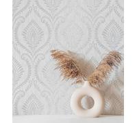 GAULAN 500682389 Papier peint vinyle lavable damassé métallisé en relief sur fond gris clair pour mur salon cuisine bain chambre couloir stanza salle à - Échantillon DIN A4