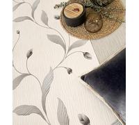 GAULAN 500683374 Papier peint vinyle à petites fleurs noires et feuilles en relief sur fond texturé pour mur salon cuisine bain chambre couloir stanza - Échantillon DIN A4