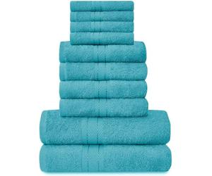 Gaveno Cavailia Toronto Lot de 10 Serviettes en Coton avec 4 Visages, 4 Mains et 2 Serviettes de Bain, Bleu Sarcelle
