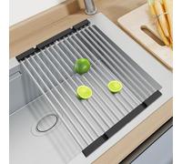 GAViA Egouttoir Vaisselle au-dessus de l'évier Pliable et Amovible,304 Inox | Égouttoir à vaisselle Cuisine en silicone épais, Organisateur de cuisine pour porte-torchons, fruits, légumes(44x33cm)