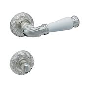 Gavroche Poignée de porte interieur vintage clanche de porte intérieure chromée blanche avec élément en céramique - béquille de porte - Garniture de rosace ronde ferrure de porte (condamnation WC)