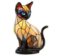 GAXAETR Lampe Chat Veilleuse en Résine et Verre Teinté, LED USB Dimable | Lampe chat compacte en résine avec verre teinté et base lestée, lumière chaude dimmable, USB, idéale pour chambre.
