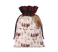 GaxfjRu Sacs cadeaux de Noël en toile de jute avec cordon de serrage et motif tête de taureau tribal pour cadeaux de collègues
