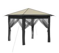 Gazebo 2,6 x 2,6 m avec 4 parois, Crème et Anthracite | Tissu Oxford 210D argenté, cadre acier poudre, hauteur réglable 3 niveaux, mallette roulettes, 4 cordes vent, 8 clous sol