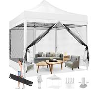 Gazebo, abri pop-up, toile imperméable, moustiquaire, blanc