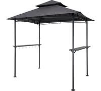 Gazebo barbecue, 2,43 x 1,5 m Gazebo barbecue extérieur avec toit à deux niveaux, abri barbecue en acier thermolaqué avec 2 étagères latérales et 8 crochets, auvent barbecue pour terrasse, jardin et p
