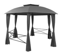 Gazebo De Jardin avec Rideaux Hexagonal 360x265 cm Acier PA | Tissu polyester PA, cadre en acier, double ventilation, attaches de rideau, montage simple