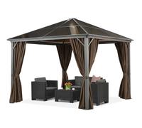 Gazebo de jardin Milos 3x3m avec moustiquaire et rideaux bruns Garden Point