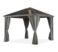 Gazebo de jardin Milos 3x3m avec moustiquaire et rideaux gris Garden Point