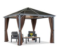 Gazebo de jardin Milos 3x3m avec rideaux bruns Garden Point