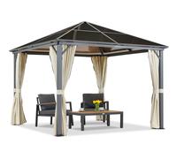 Gazebo de jardin Milos 3x3m avec rideaux crème Garden Point