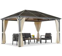 Gazebo de jardin Milos 3x4m avec rideaux crème Garden Point