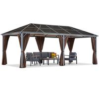 Gazebo de jardin Milos 3x6m avec rideaux bruns Garden Point