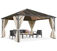 Gazebo de jardin Milos 4x4m avec moustiquaire et rideaux crème Garden Point