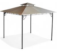 Gazebo décoratif 300 x 300 x H 280 cm, structure en métal anthracite avec toile en polyester beige résistante au vent