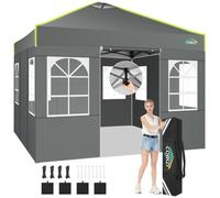 Gazebo Gazebo pliable 3 x 3, imperméable, résistant à l'hiver, tente de fête à verrouillage central à un bouton，Gris