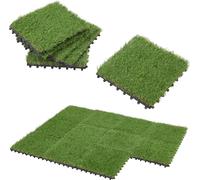 Gazon synthétique Dalles Wiesloch Set de 11 pièces de 1m² Carreaux de sol Carreaux de terrasse Résistants aux intempéries Carreaux à clipser Indoor outdoor Tapis d'herbe Vert