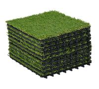 Gazon synthétique - Outsunny - set de 10 dalles carreaux 30x30 cm épaisseur 3,5 cm à emboîter - PE - vert