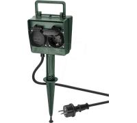 Goobay 55943 Quadruple Prise de Jardin Spécialement conçue pour l'extérieur (résistante Aux projections D´Eau IP44), Vert, Noir