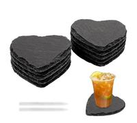 GBACHOOSE 10 Pièces Plateau Ardoise Coeur 10 x 10 cm, Dessous de Verre Ardoise avec 2 Crayons Pierre Savon pour Fromage, Dessert, Sushi, Mariage et Buffet