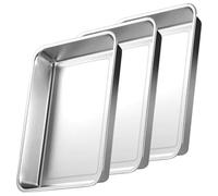 GBACHOOSE 3 Pièces Plat Four Rectangulaire 40 x 30 x 4,8 cm, Plat Inox Profond en Acier, Grand Plateau pour Cuisson, Rôtir, Servir, Gratin et Lave-Vaisselle