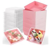 GBACHOOSE 75 Pièces Boite Bento Cake, 13,5x12,5x6,5 cm Bento Cake, Boite a Bento Cake, Boîte Bento Cake, Boite a Gateau avec Couvercle, Boîte à Dessert pour Gâteaux, Sandwich, Macaron, Cookie (Rose)