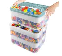 GBACHOOSE Boite Rangement, Boite de Rangement, Boite de Rangement Empilable Vert, 3 Niveaux Boite Rangement Plastique, Boite Rangement Plastique avec Couvercle pour Blocs de Construction