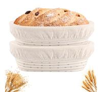 GBACHOOSE Set de 2 Banneton pour Pain Avec Doublure en Lin - Diamètre : 25 cm - Accessoires pour la Cuisson - Moules à Pâte