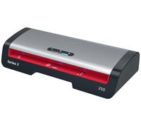 GBC 250 Office Plastifieuse A4 - Version pour la Suisse, chauffage rapide en 1 min, 75-125 microns, aide à la saisie LED, avec 5 pochettes de plastification A4, noir/rouge, fiche de type J, 4410070CH