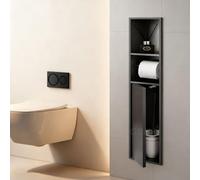 GBHJJ Porte-Papier Toilette Encastré, Niche de Douche en Acier Inoxydable, Niche Murale EncastréE, Meuble Poubelle Mural, Meuble de Rangement pour Toilettes (18 X 80 X 12,5 Cm) Black
