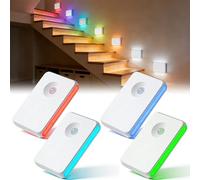GBKDQQ Lot de 4 veilleuses avec détecteur de mouvement RVB 7 couleurs - Détecteur de mouvement intérieur rechargeable - Lampe d'escalier pour enfants - Pour couloir, chambre, cuisine, salle de bain