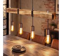 GBLY suspension vintage lampe de table à manger en bois rétro avec poutres | en bois 80CM, 4 x E27 max. 25 watts, Suspension industrielle réglable en hauteur pour salle à manger cuisine bar restaurant