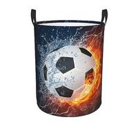 Gbuzozie Panier à linge rond avec ballon de football dans le feu et l'eau, pour le sport, le football, les jouets, les vêtements, l'organiseur, la maison, la salle de bain, la chambre à coucher, le