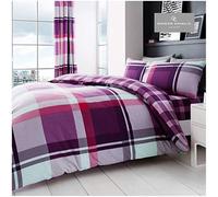 GC GAVENO CAVAILIA Housse de Couette et taies d'oreiller en Polycoton à Carreaux pour lit King Size (230 x 220 cm) | Housses de lit Douces Violet